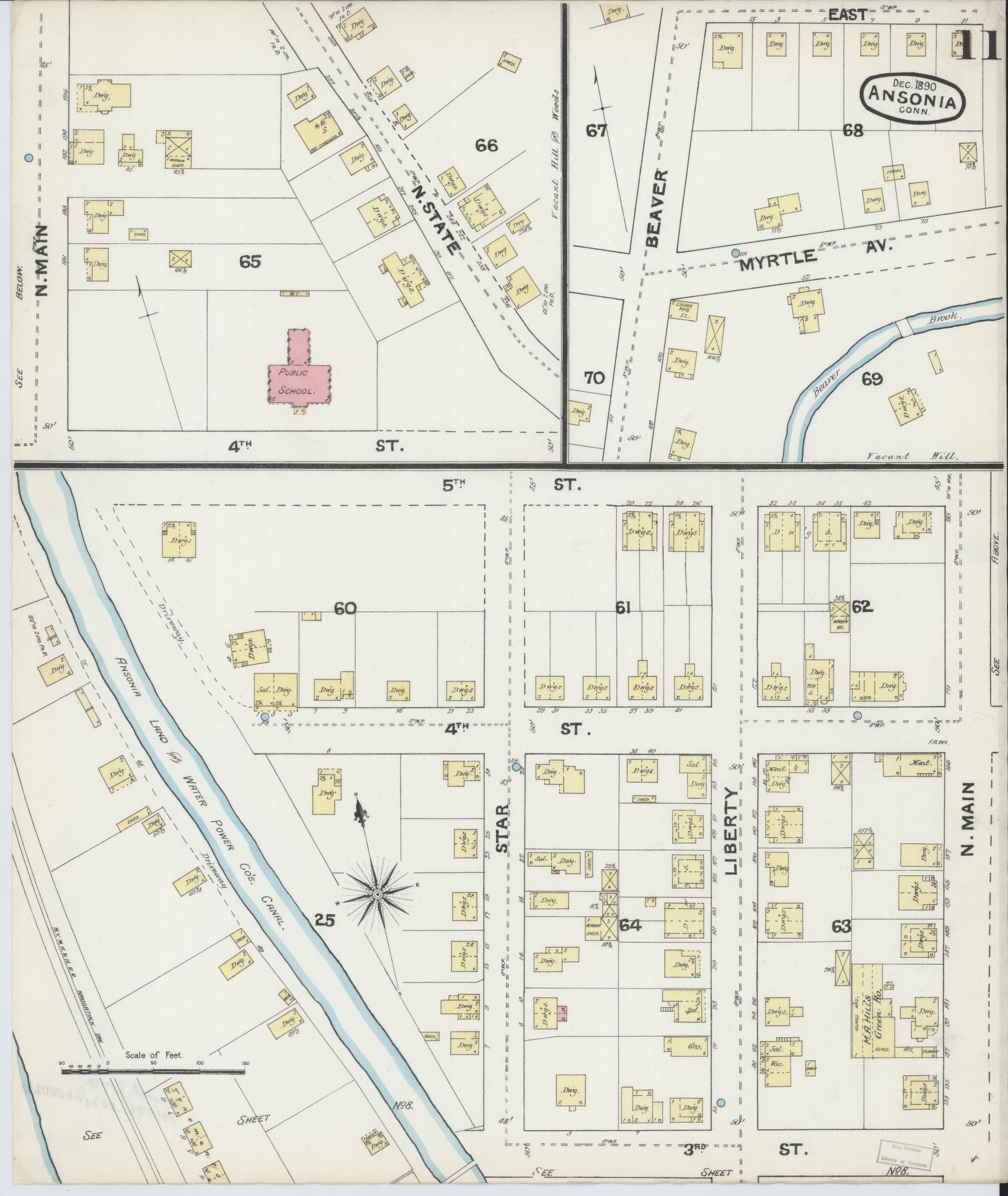 Sanborn Fire Insurance Map from Ansonia, New Haven County, Connecticut (1890), Sheet #0011 - Complete Map Set gallery image, historic Sanborn map, vintage wall art, Connecticut Connecticut
