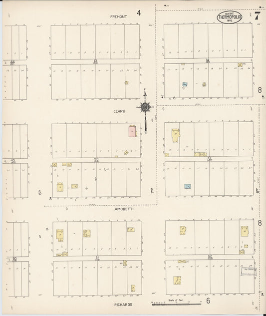 Sanborn Fire Insurance Map from Thermopolis, Hot Springs County, Wyoming (1912), Sheet #0007 - Historic Sanborn Fire Insurance Map Print, vintage old map wall art, antique decor, genealogy gift, Wyoming Wyoming map