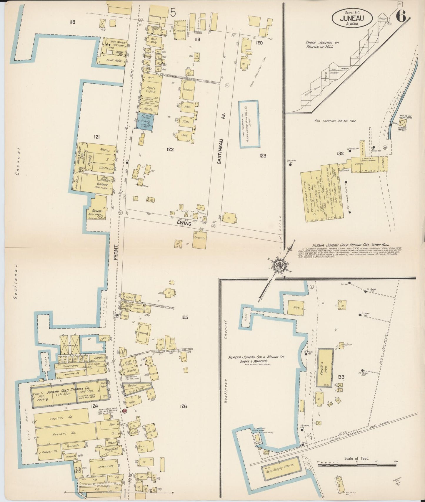juneau census division, Alaska - 1914 - Sanborn Fire Insurance Map, Sheet 0006 - Historic Sanborn Fire Insurance Map Print, juneau census division Alaska 1914 0006 vintage old map wall art