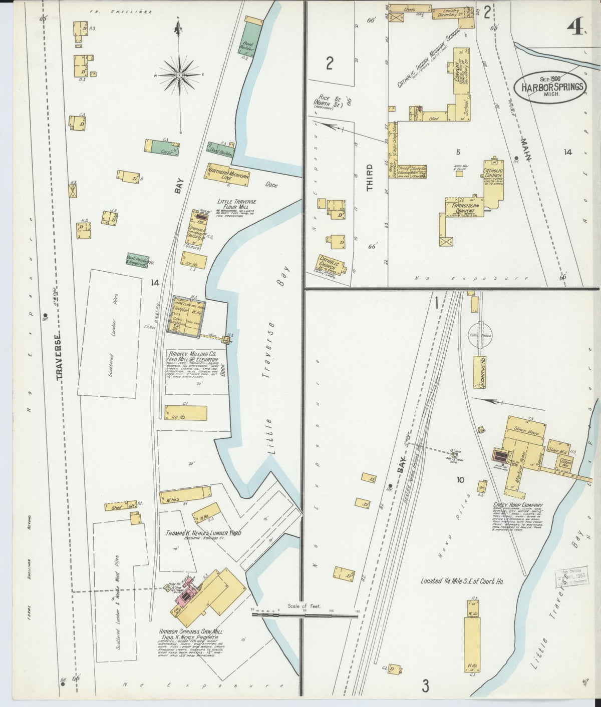 Sanborn Fire Insurance Map from Harbor Springs, Emmet County, Michigan (1900), Sheet #0004 - Historic Sanborn Fire Insurance Map Print, vintage old map wall art, antique decor, genealogy gift, Michigan Michigan map