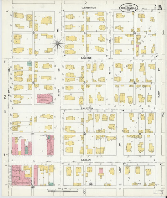Sanborn Fire Insurance Map from Noblesville, Hamilton County, Indiana (1905), Sheet #0005 - Historic Sanborn Fire Insurance Map Print, vintage old map wall art, antique decor, genealogy gift, Indiana Indiana map