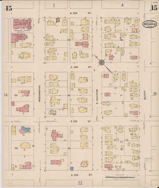 Sanborn Fire Insurance Map from Monroe, Monroe County, Michigan (1922), Sheet #0015 - Historic Sanborn Fire Insurance Map Print, vintage old map wall art, antique decor, genealogy gift, Michigan Michigan map