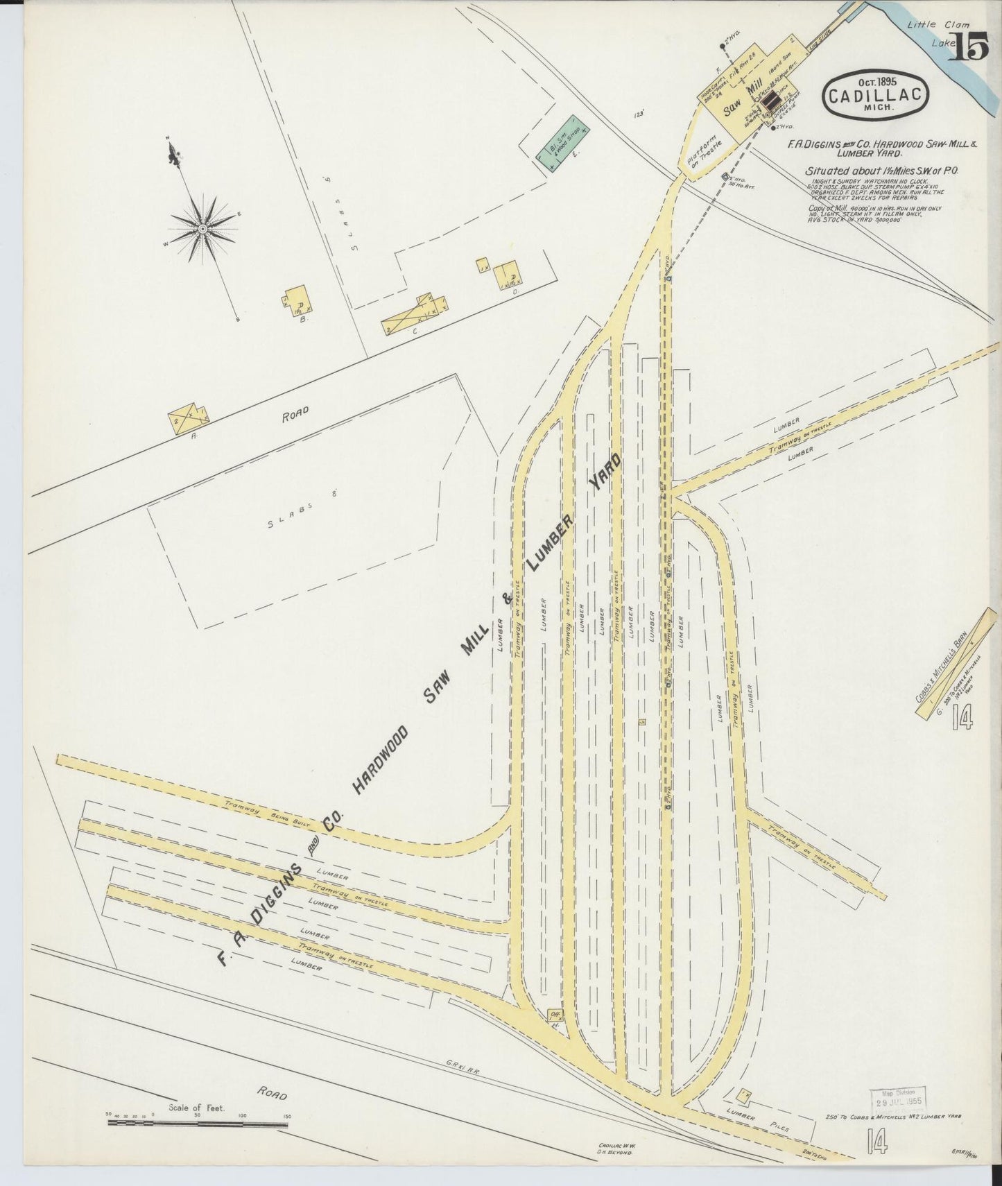 Sanborn Fire Insurance Map from Cadillac, Wexford County, Michigan (1895), Sheet #0015 - Historic Sanborn Fire Insurance Map Print, vintage old map wall art, antique decor, genealogy gift, Michigan Michigan map
