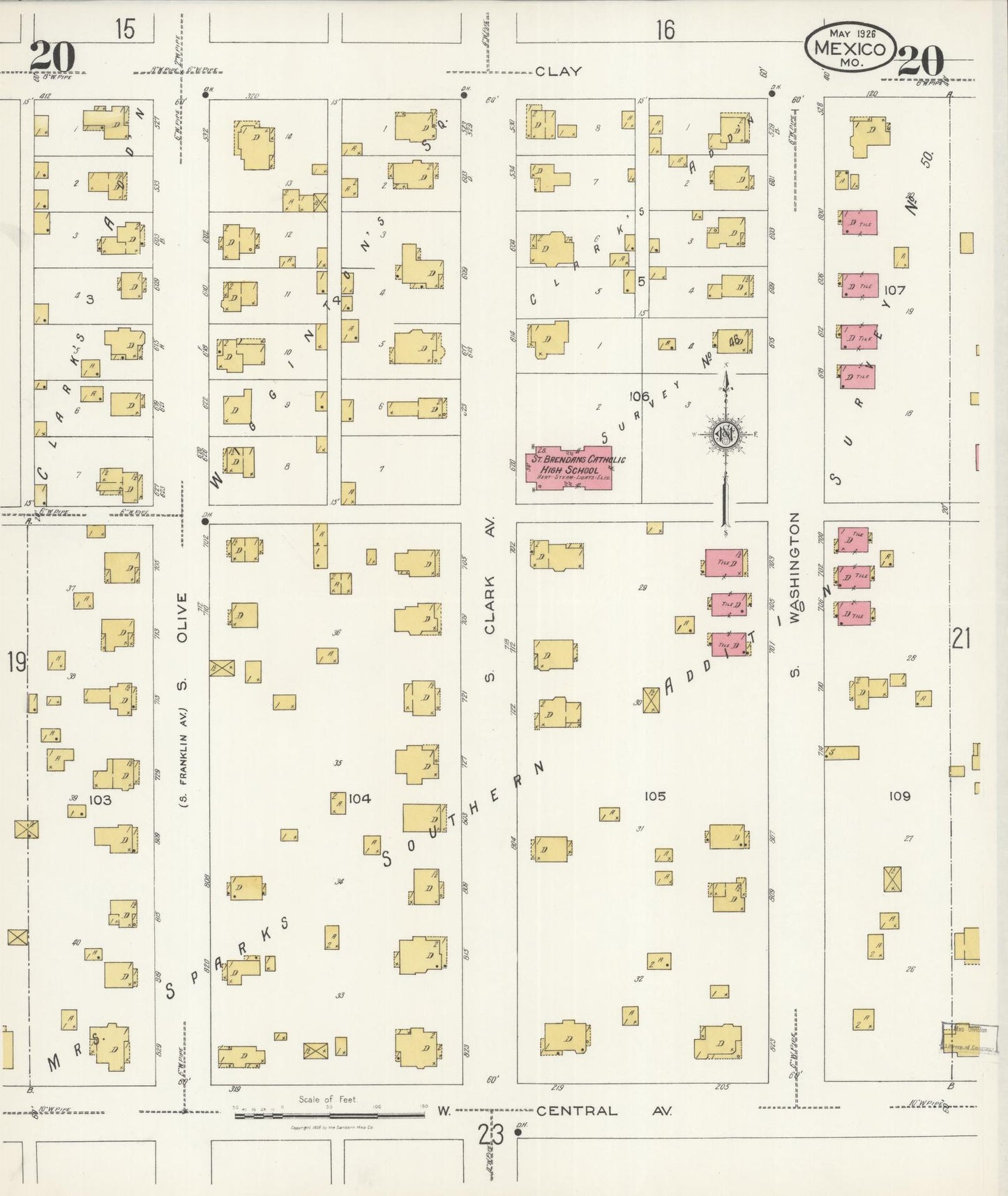 Sanborn Fire Insurance Map from Mexico, Audrain County, Missouri (1926), Sheet #0020 - Complete Map Set gallery image, historic Sanborn map, vintage wall art, Missouri Missouri