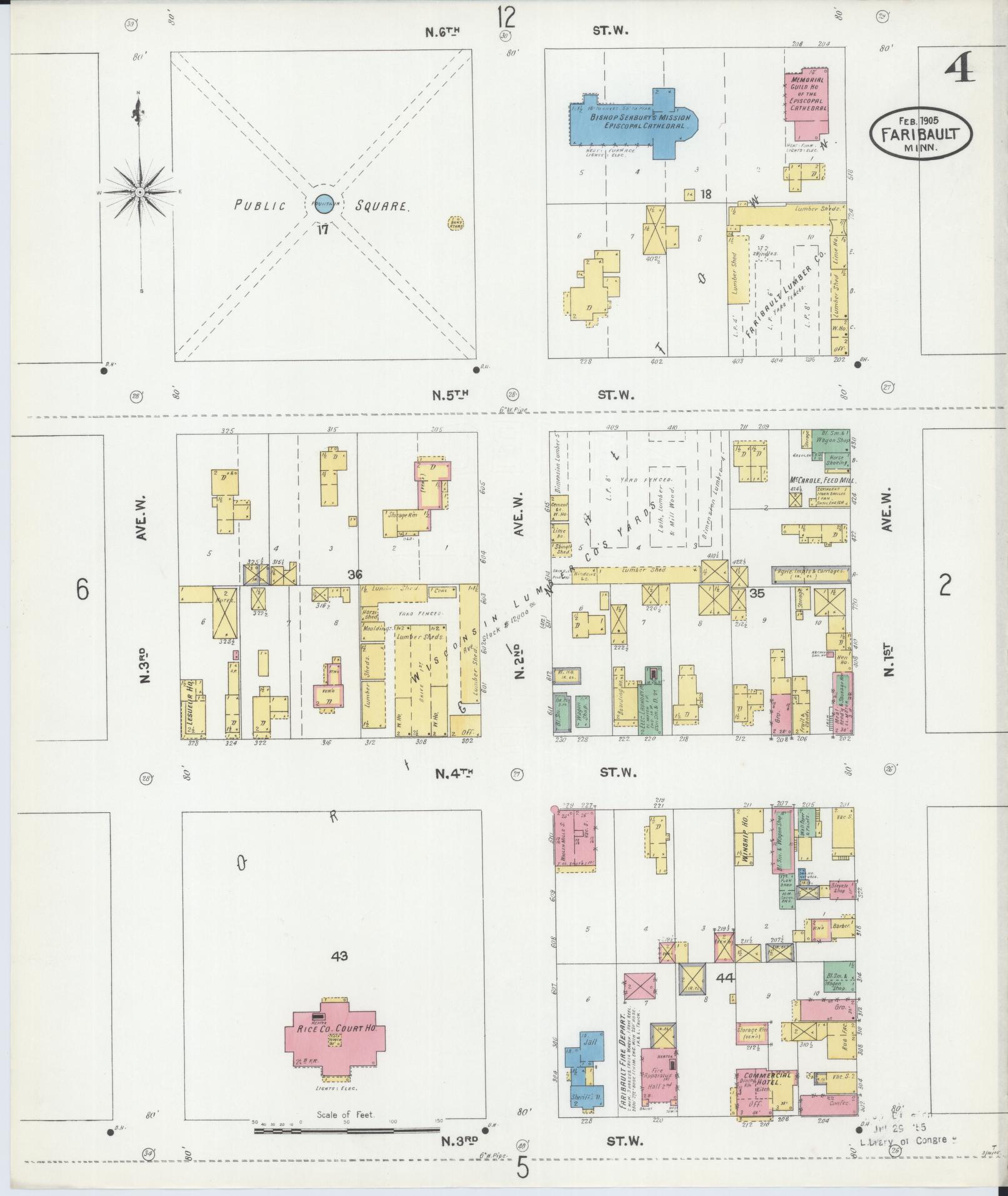 Sanborn Fire Insurance Map from Faribault, Rice County, Minnesota (1905), Sheet #0004 - Complete Map Set gallery image, historic Sanborn map, vintage wall art, Minnesota Minnesota