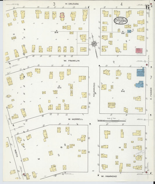 Sanborn Fire Insurance Map from Otsego, Allegan County, Michigan (1918), Sheet #0006 - Historic Sanborn Fire Insurance Map Print, vintage old map wall art, antique decor, genealogy gift, Michigan Michigan map