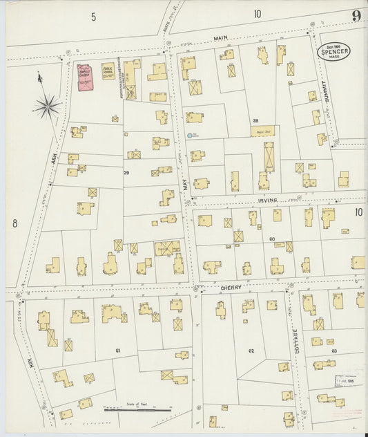 Sanborn Fire Insurance Map from Spencer, Worcester County, Massachusetts (1906), Sheet #0009 - Historic Sanborn Fire Insurance Map Print, vintage old map wall art, antique decor, genealogy gift, Massachusetts Massachusetts map