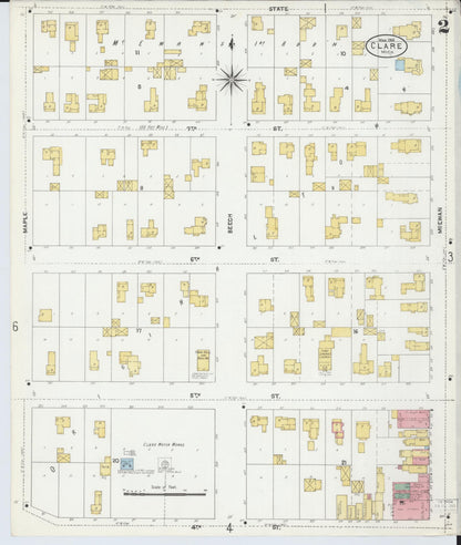 Sanborn Fire Insurance Map from Clare, Clare County, Michigan (1906), Sheet #0002 - Complete Map Set gallery image, historic Sanborn map, vintage wall art, Michigan Michigan