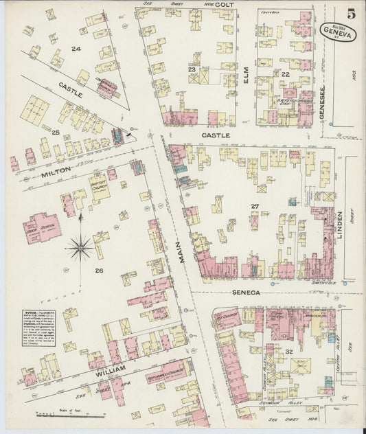 Sanborn Fire Insurance Map from Geneva, Ontario County, New York (1884), Sheet #0005 - Historic Sanborn Fire Insurance Map Print, vintage old map wall art, antique decor, genealogy gift, New York New York map