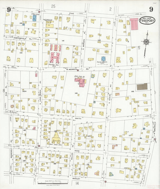 Sanborn Fire Insurance Map from Freeport, Nassau County, New York (1928), Sheet #0009 - Historic Sanborn Fire Insurance Map Print, vintage old map wall art, antique decor, genealogy gift, New York New York map