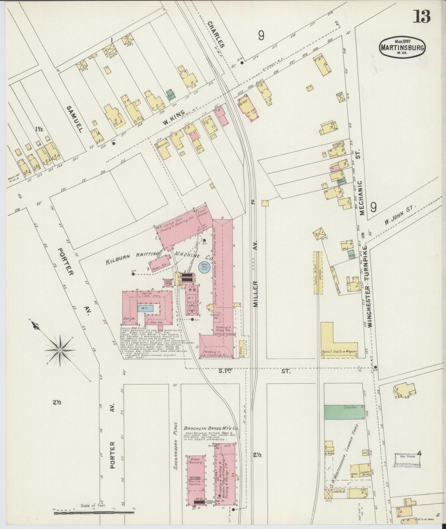 Sanborn Fire Insurance Map from Martinsburg, Berkeley County, West Virginia (1897), Sheet #0013 - Complete Map Set gallery image, historic Sanborn map, vintage wall art, West Virginia West Virginia