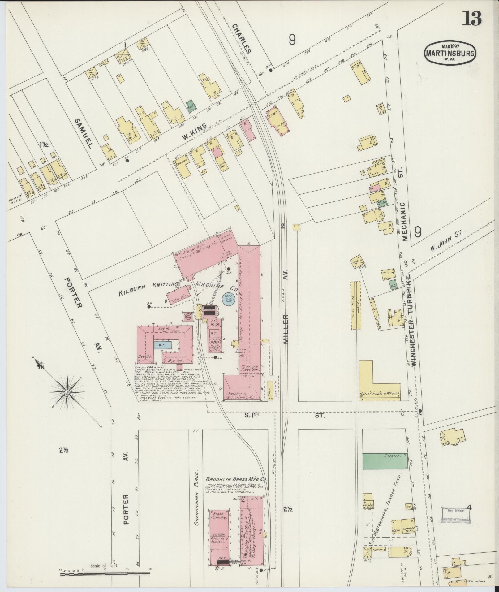 Sanborn Fire Insurance Map from Martinsburg, Berkeley County, West Virginia (1897), Sheet #0013 - Complete Map Set gallery image, historic Sanborn map, vintage wall art, West Virginia West Virginia