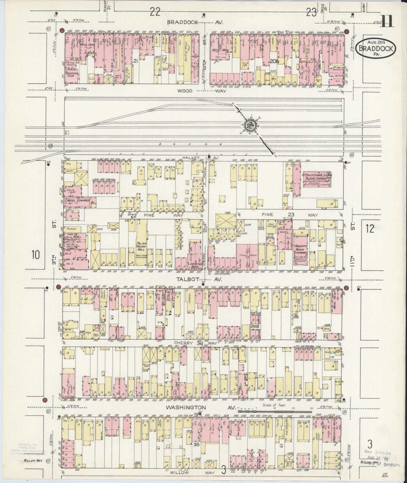 Sanborn Fire Insurance Map from Braddock, Allegheny County, Pennsylvania (1914), Sheet #0011 - Historic Sanborn Fire Insurance Map Print, vintage old map wall art, antique decor, genealogy gift, Pennsylvania Pennsylvania map