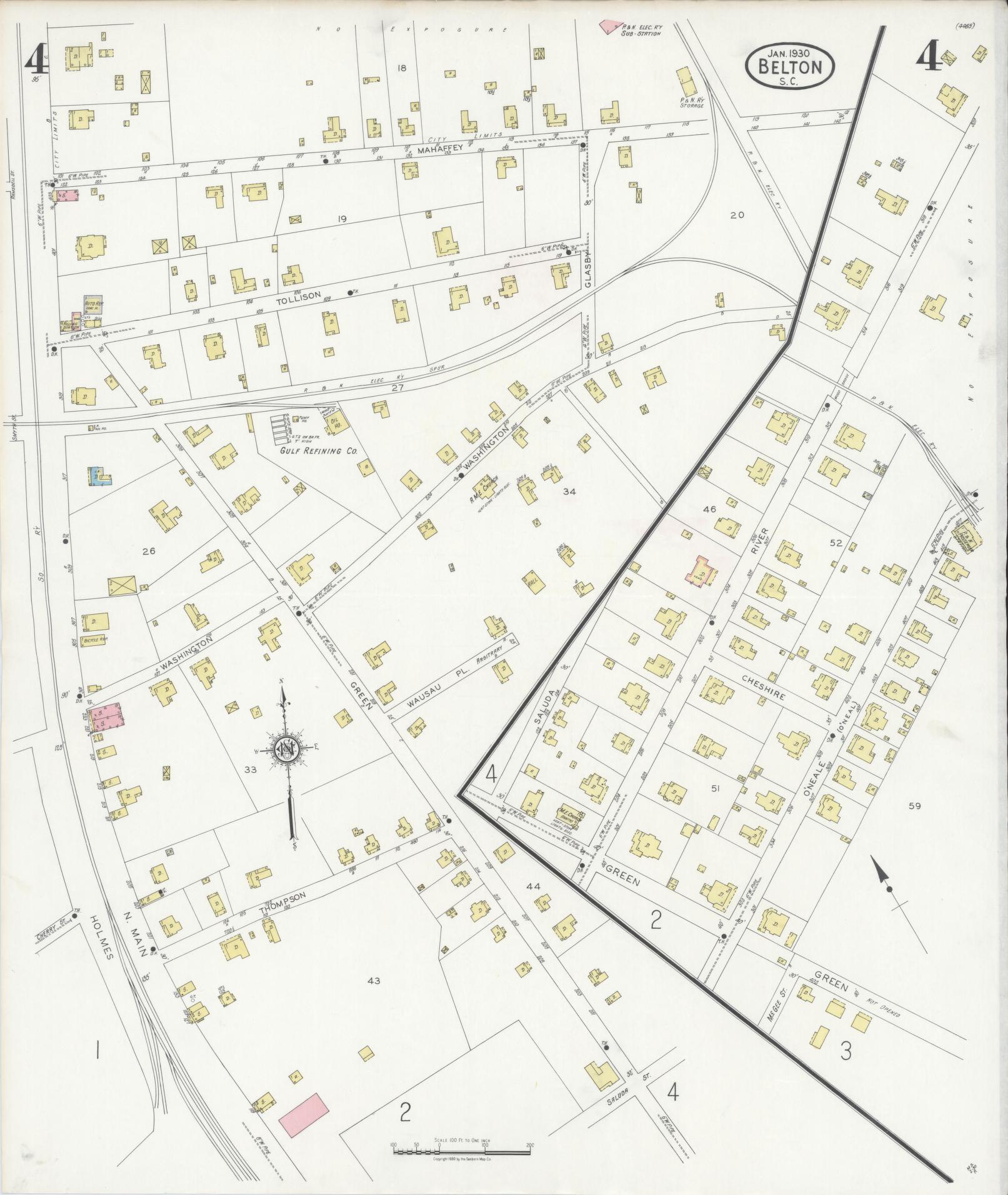 Sanborn Fire Insurance Map from Belton, Anderson County, South Carolina (1930), Sheet #0004 - Complete Map Set gallery image, historic Sanborn map, vintage wall art, South Carolina South Carolina