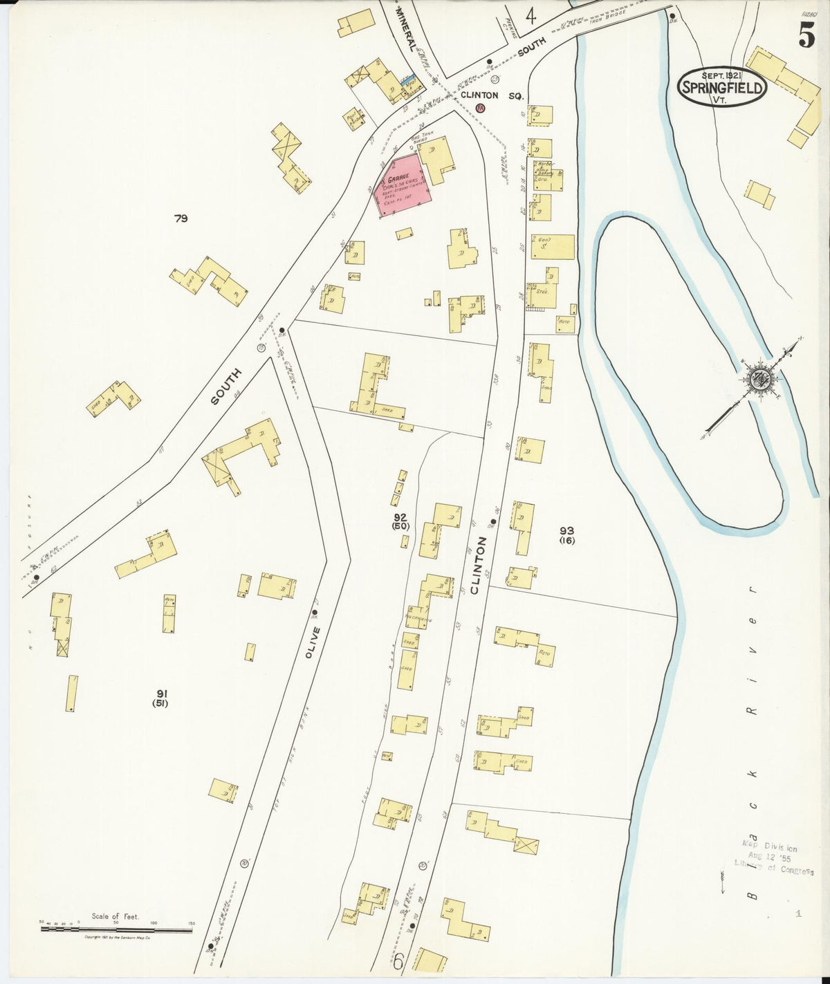 Sanborn Fire Insurance Map from Springfield, Windsor County, Vermont (1921), Sheet #0005 - Complete Map Set gallery image, historic Sanborn map, vintage wall art, Vermont Vermont