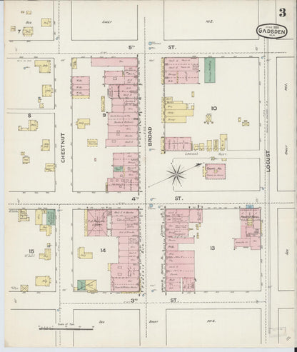 Sanborn Fire Insurance Map from Gadsden, Etowah County, Alabama (1888), Sheet #0003 - Complete Map Set gallery image, historic Sanborn map, vintage wall art, Alabama Alabama