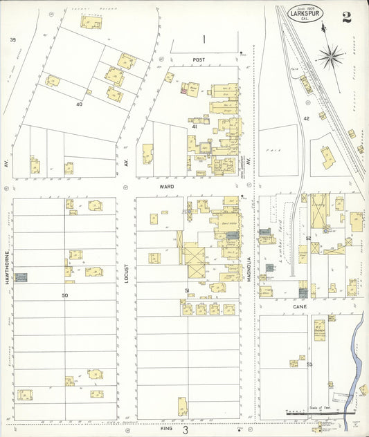 Sanborn Fire Insurance Map from Larkspur, Marin County, California (1909), Sheet #0002 - Historic Sanborn Fire Insurance Map Print, vintage old map wall art, antique decor, genealogy gift, California California map