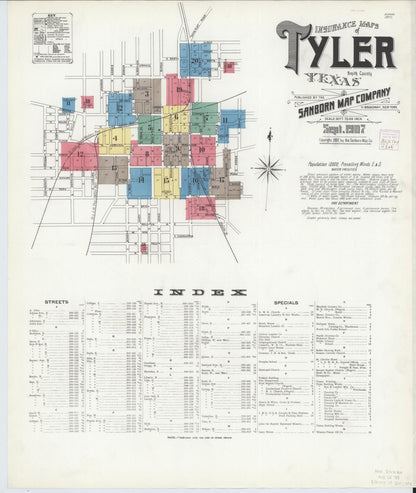 Sanborn Fire Insurance Map from Tyler, Smith County, Texas (1907), Sheet #0001 - Historic Sanborn Fire Insurance Map Print, vintage old map wall art, antique decor, genealogy gift, Texas Texas map