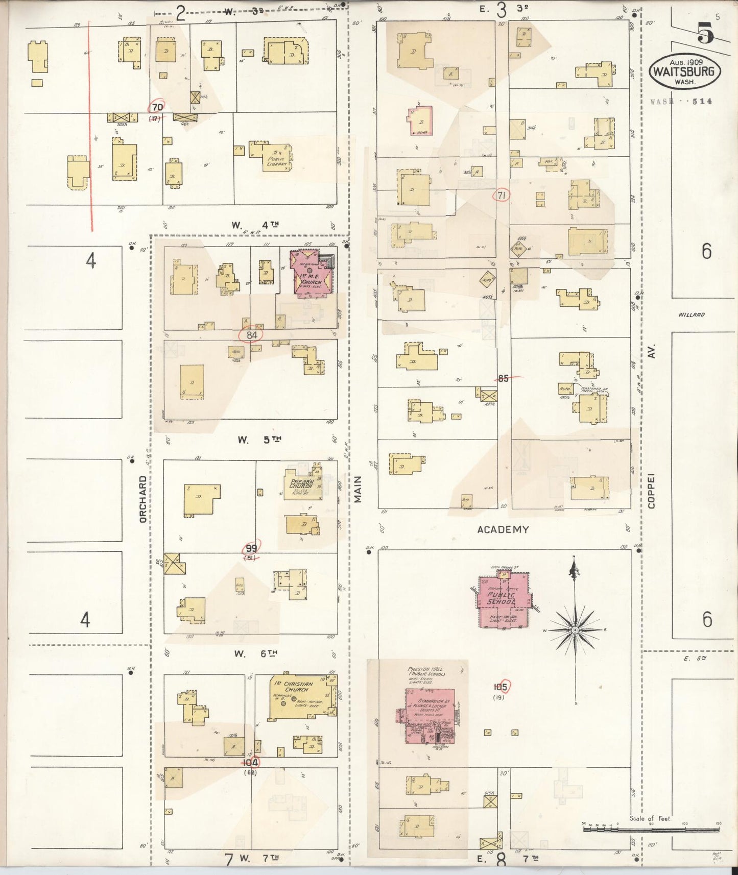Sanborn Fire Insurance Map from Waitsburg, Walla Walla County, Washington (1933), Sheet #0005 - Complete Map Set gallery image, historic Sanborn map, vintage wall art, Washington Washington