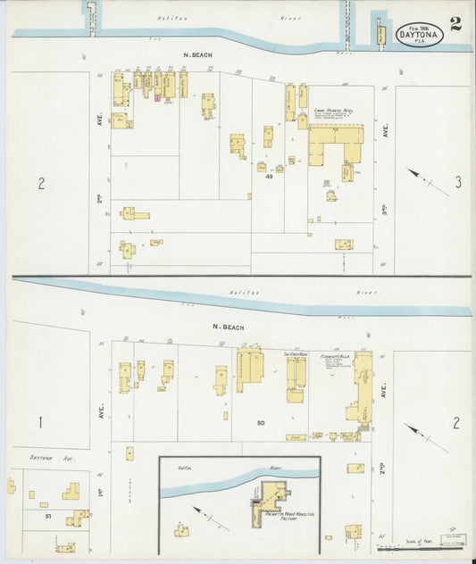 Sanborn Fire Insurance Map from Daytona, Volusia County, Florida (1906), Sheet #0002 - Historic Sanborn Fire Insurance Map Print, vintage old map wall art, antique decor, genealogy gift, Florida Florida map