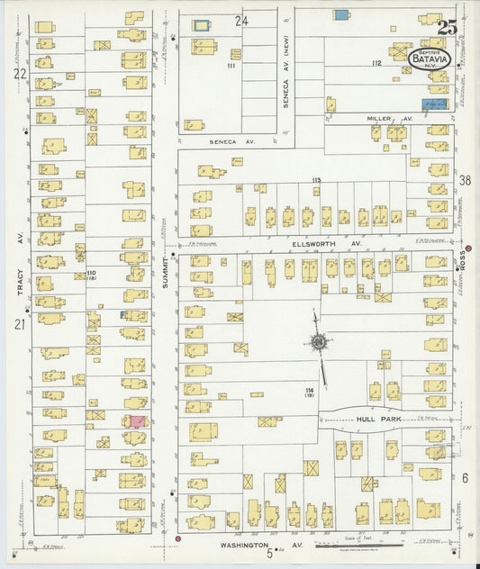Sanborn Fire Insurance Map from Batavia, Genesee County, New York (1919), Sheet #0025 - Historic Sanborn Fire Insurance Map Print, vintage old map wall art, antique decor, genealogy gift, New York New York map