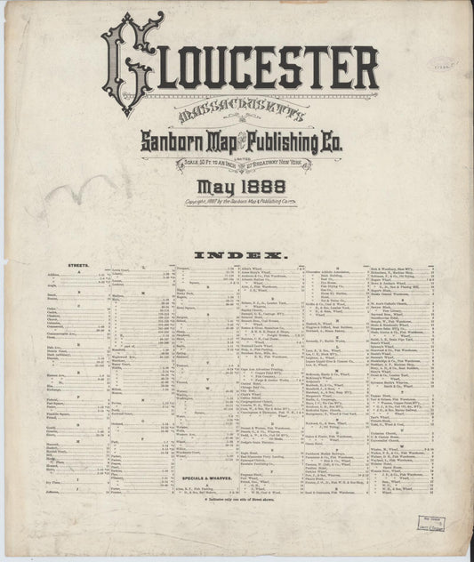 Sanborn Fire Insurance Map from Gloucester, Essex County, Massachusetts (1888), Sheet #0001 - Historic Sanborn Fire Insurance Map Print, vintage old map wall art, antique decor, genealogy gift, Massachusetts Massachusetts map