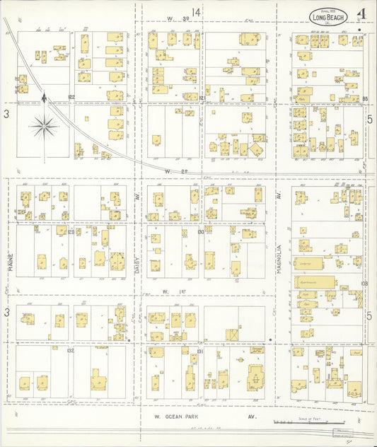 Sanborn Fire Insurance Map from Long Beach, Los Angeles County, California (1905), Sheet #0004 - Historic Sanborn Fire Insurance Map Print, vintage old map wall art, antique decor, genealogy gift, California California map