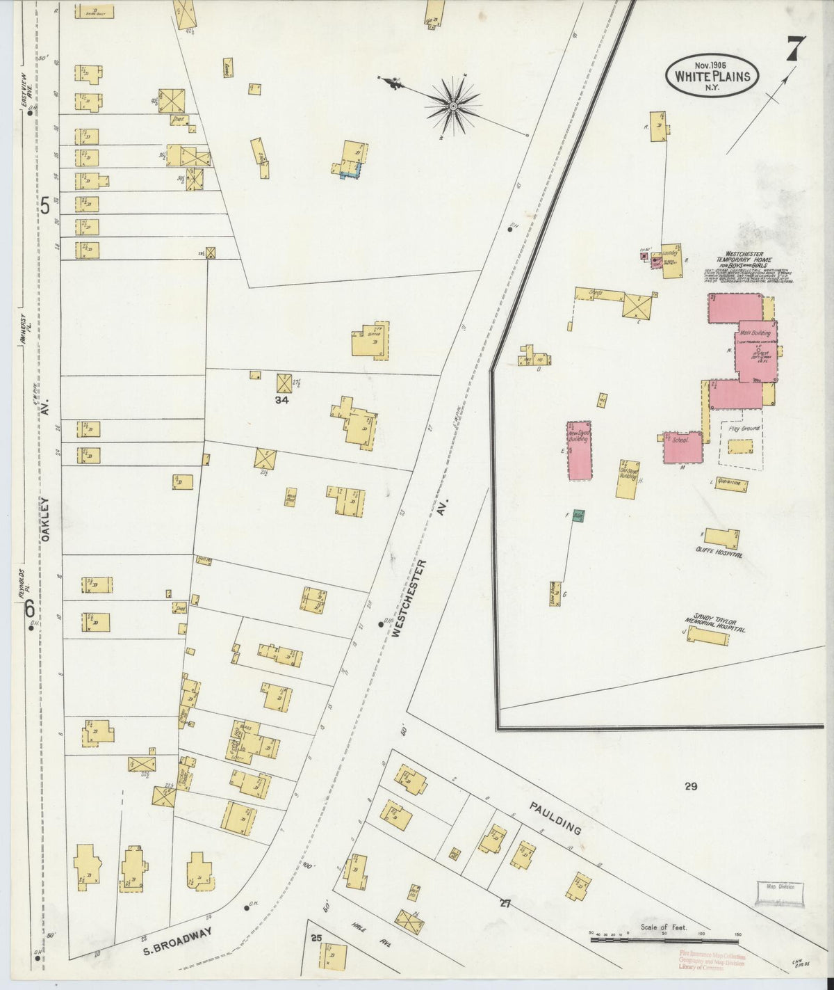 Sanborn Fire Insurance Map from White Plains, Westchester County, New York (1905), Sheet #0007 - Complete Map Set gallery image, historic Sanborn map, vintage wall art, New York New York