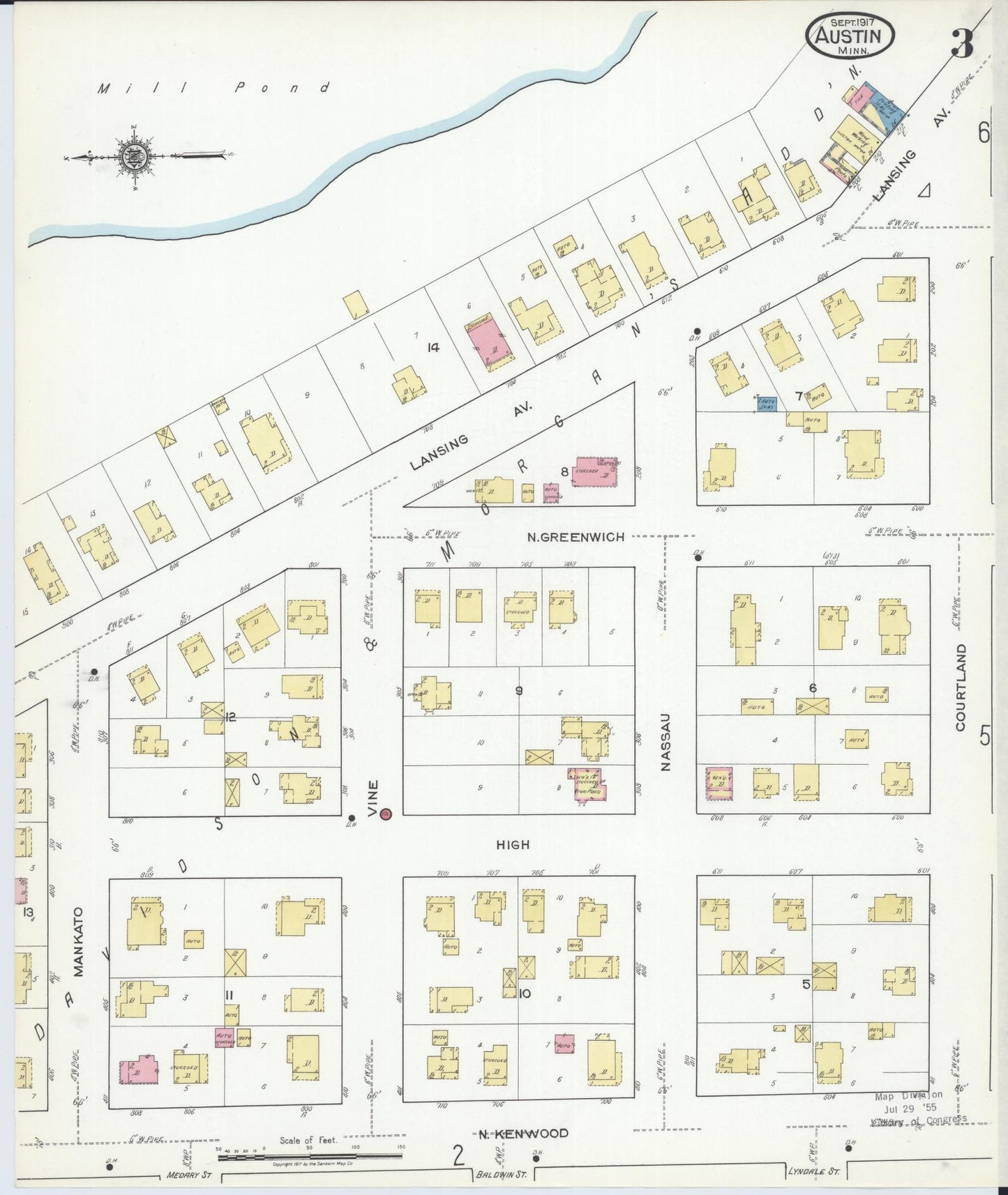 Sanborn Fire Insurance Map from Austin, Mower County, Minnesota (1917), Sheet #0003 - Complete Map Set gallery image, historic Sanborn map, vintage wall art, Minnesota Minnesota