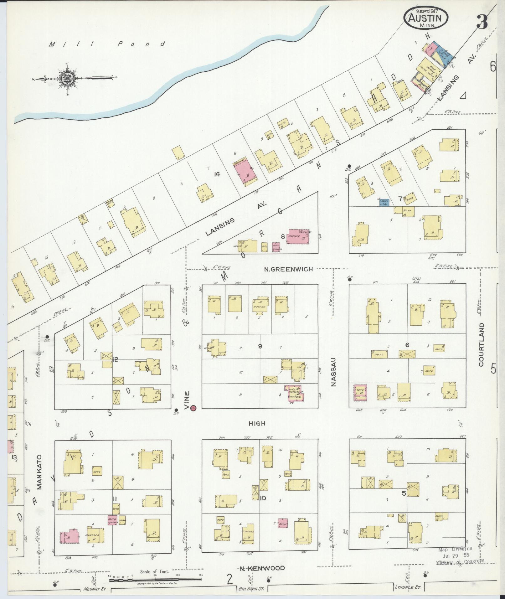 Sanborn Fire Insurance Map from Austin, Mower County, Minnesota (1917), Sheet #0003 - Complete Map Set gallery image, historic Sanborn map, vintage wall art, Minnesota Minnesota
