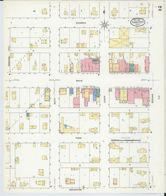 Sanborn Fire Insurance Map from Cass City, Tuscola County, Michigan (1909), Sheet #0002 - Historic Sanborn Fire Insurance Map Print, vintage old map wall art, antique decor, genealogy gift, Michigan Michigan map