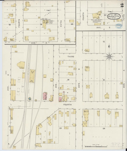 Sanborn Fire Insurance Map from Rush City, Chisago County, Minnesota (1894), Sheet #0002 - Historic Sanborn Fire Insurance Map Print, vintage old map wall art, antique decor, genealogy gift, Minnesota Minnesota map