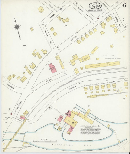 Sanborn Fire Insurance Map from Franklin, Merrimack County, New Hampshire (1911), Sheet #0006 - Historic Sanborn Fire Insurance Map Print, vintage old map wall art, antique decor, genealogy gift, New Hampshire New Hampshire map