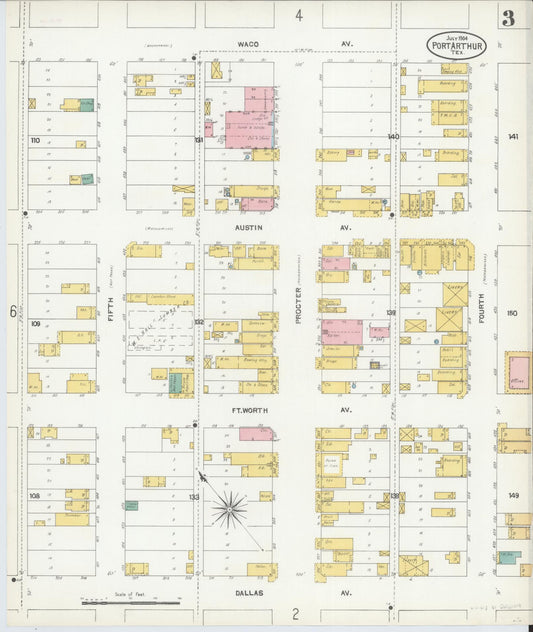 Sanborn Fire Insurance Map from Port Arthur, Jefferson County, Texas (1904), Sheet #0003 - Historic Sanborn Fire Insurance Map Print, vintage old map wall art, antique decor, genealogy gift, Texas Texas map