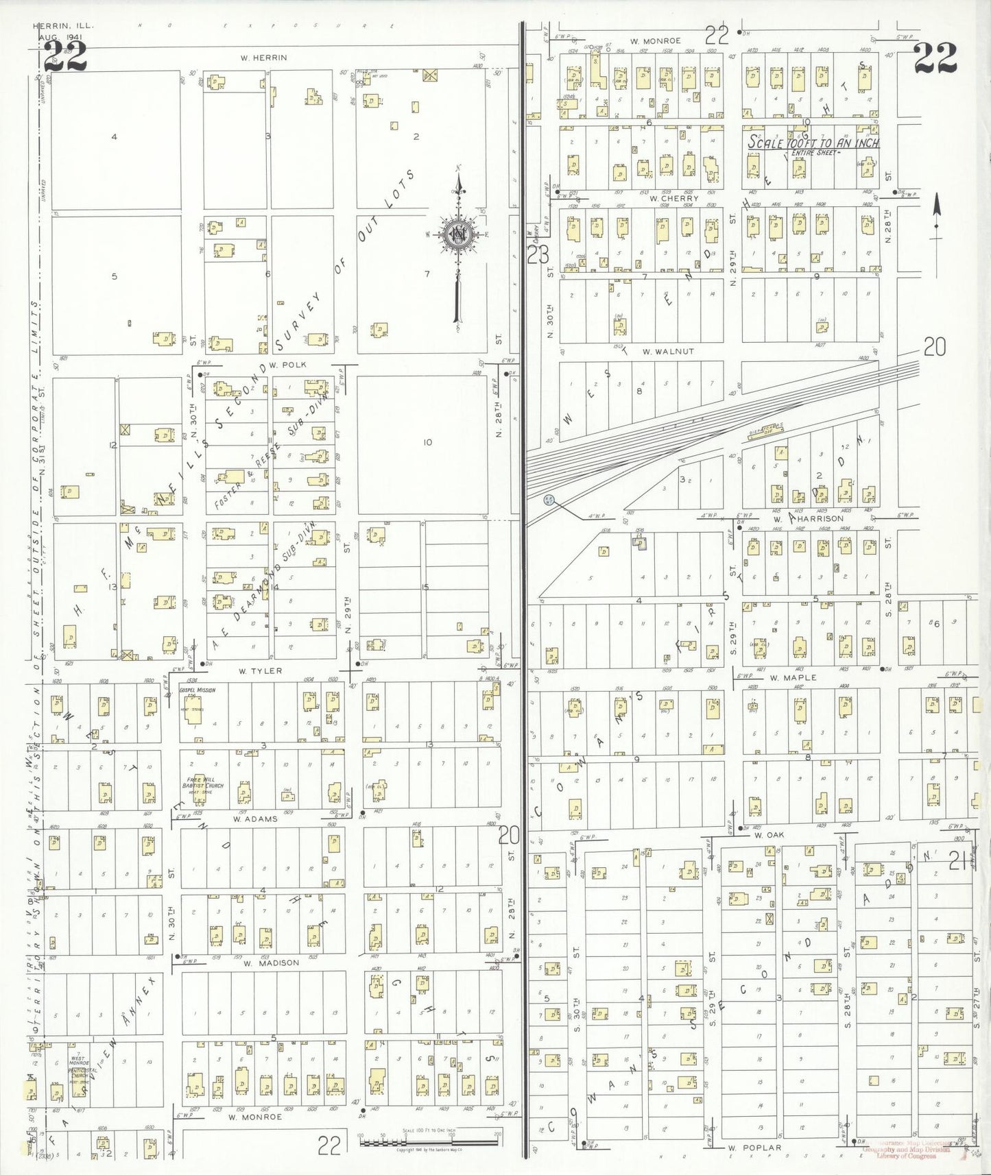 Sanborn Fire Insurance Map from Herrin, Williamson County, Illinois (1941), Sheet #0022 - Complete Map Set gallery image, historic Sanborn map, vintage wall art, Illinois Illinois
