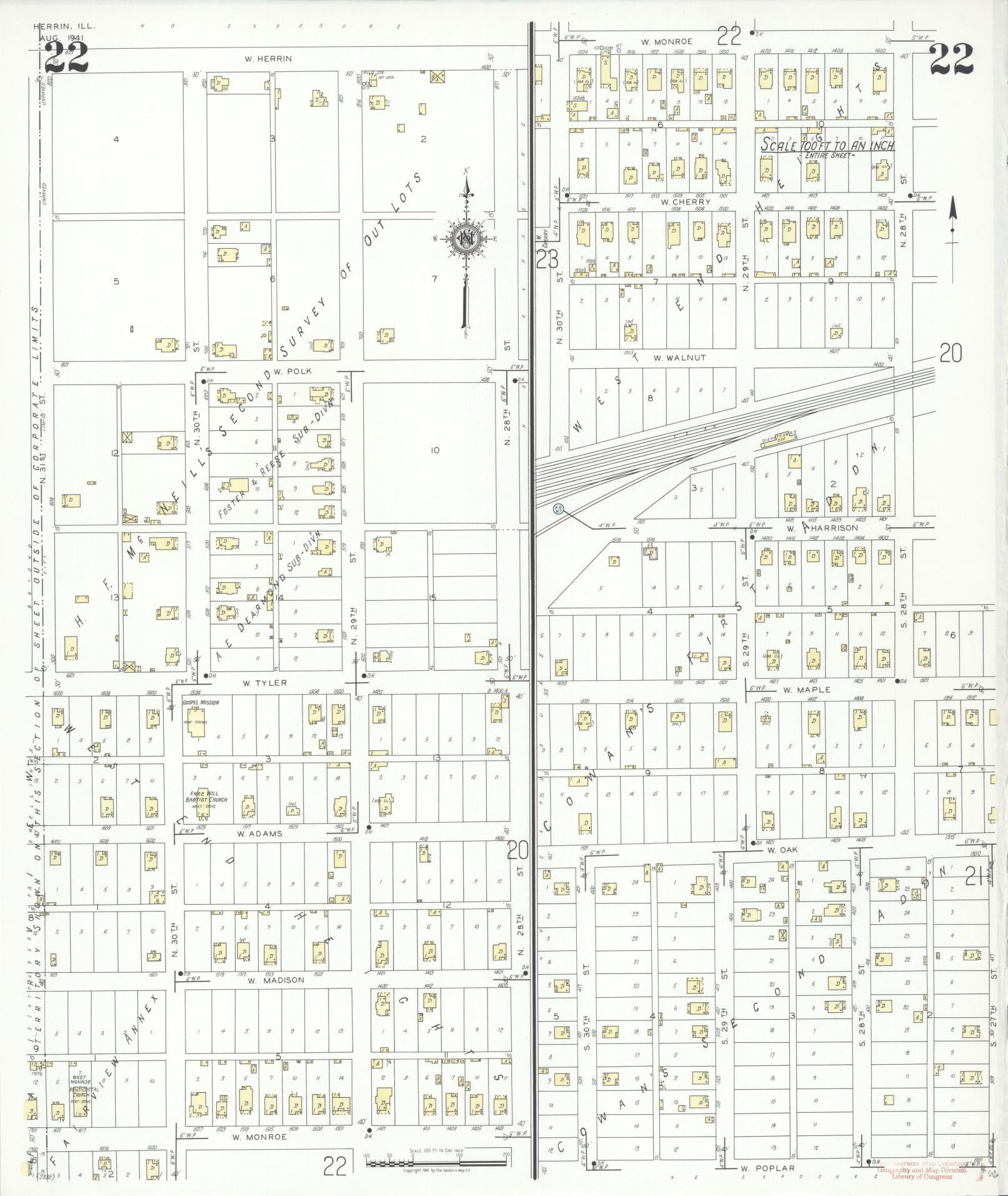 Sanborn Fire Insurance Map from Herrin, Williamson County, Illinois (1941), Sheet #0022 - Complete Map Set gallery image, historic Sanborn map, vintage wall art, Illinois Illinois