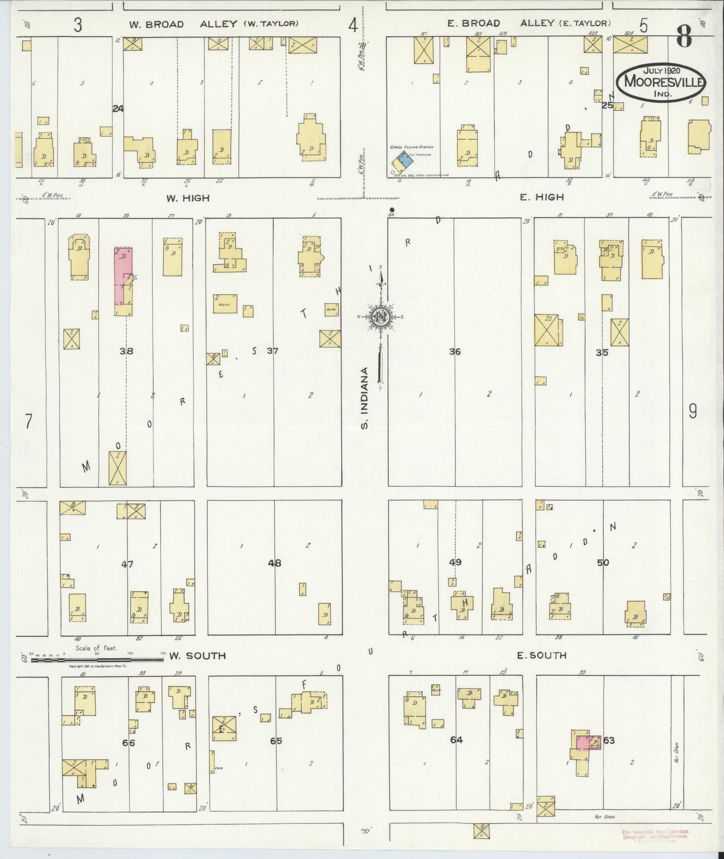 Sanborn Fire Insurance Map from Mooresville, Morgan County, Indiana (1920), Sheet #0008 - Historic Sanborn Fire Insurance Map Print, vintage old map wall art, antique decor, genealogy gift, Indiana Indiana map