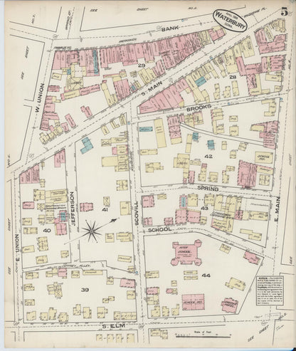 Sanborn Fire Insurance Map from Waterbury, New Haven County, Connecticut (1884), Sheet #0005 - Complete Map Set gallery image, historic Sanborn map, vintage wall art, Connecticut Connecticut
