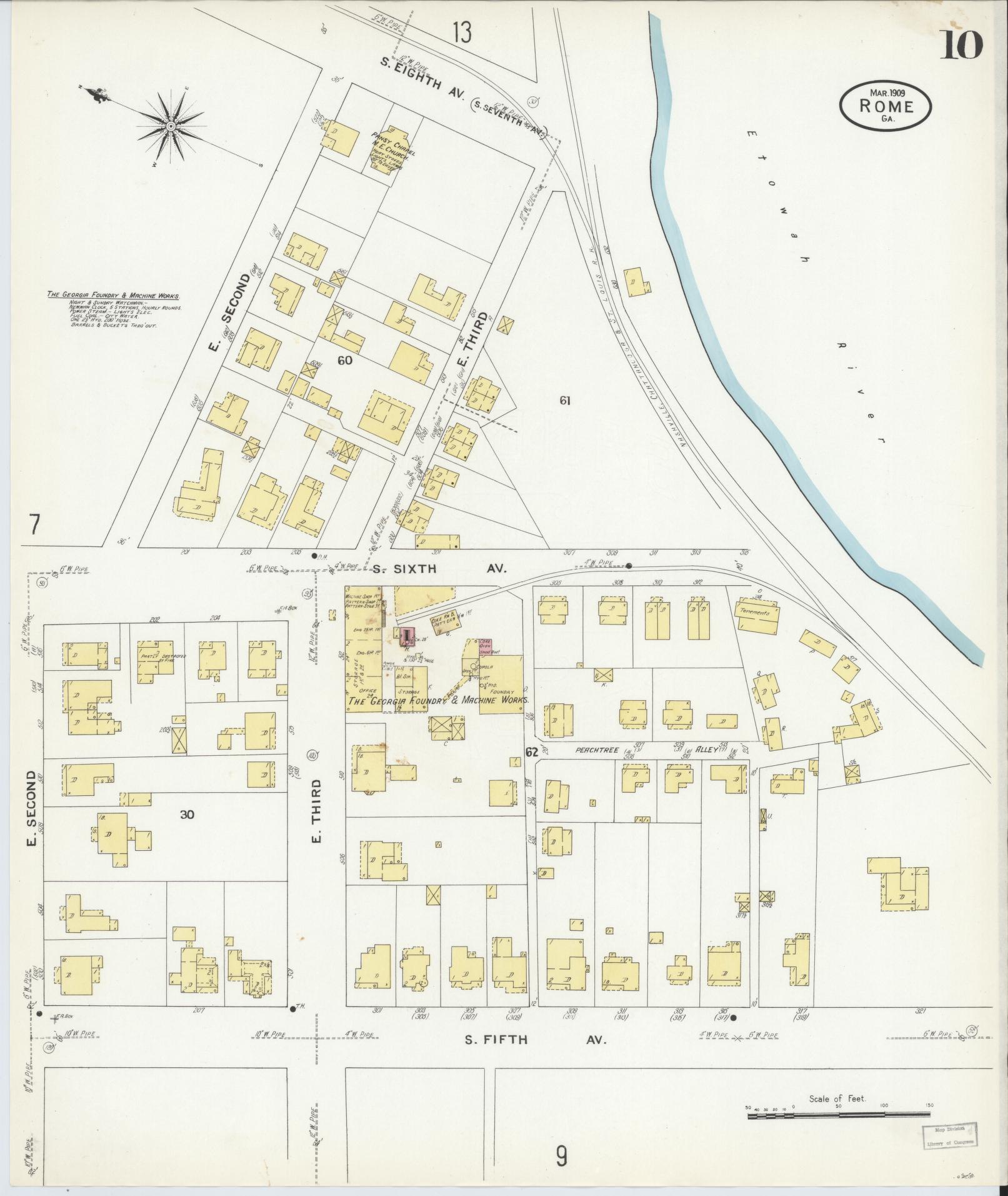 Sanborn Fire Insurance Map from Rome, Floyd County, Georgia (1909), Sheet #0010 - Complete Map Set gallery image, historic Sanborn map, vintage wall art, Georgia Georgia