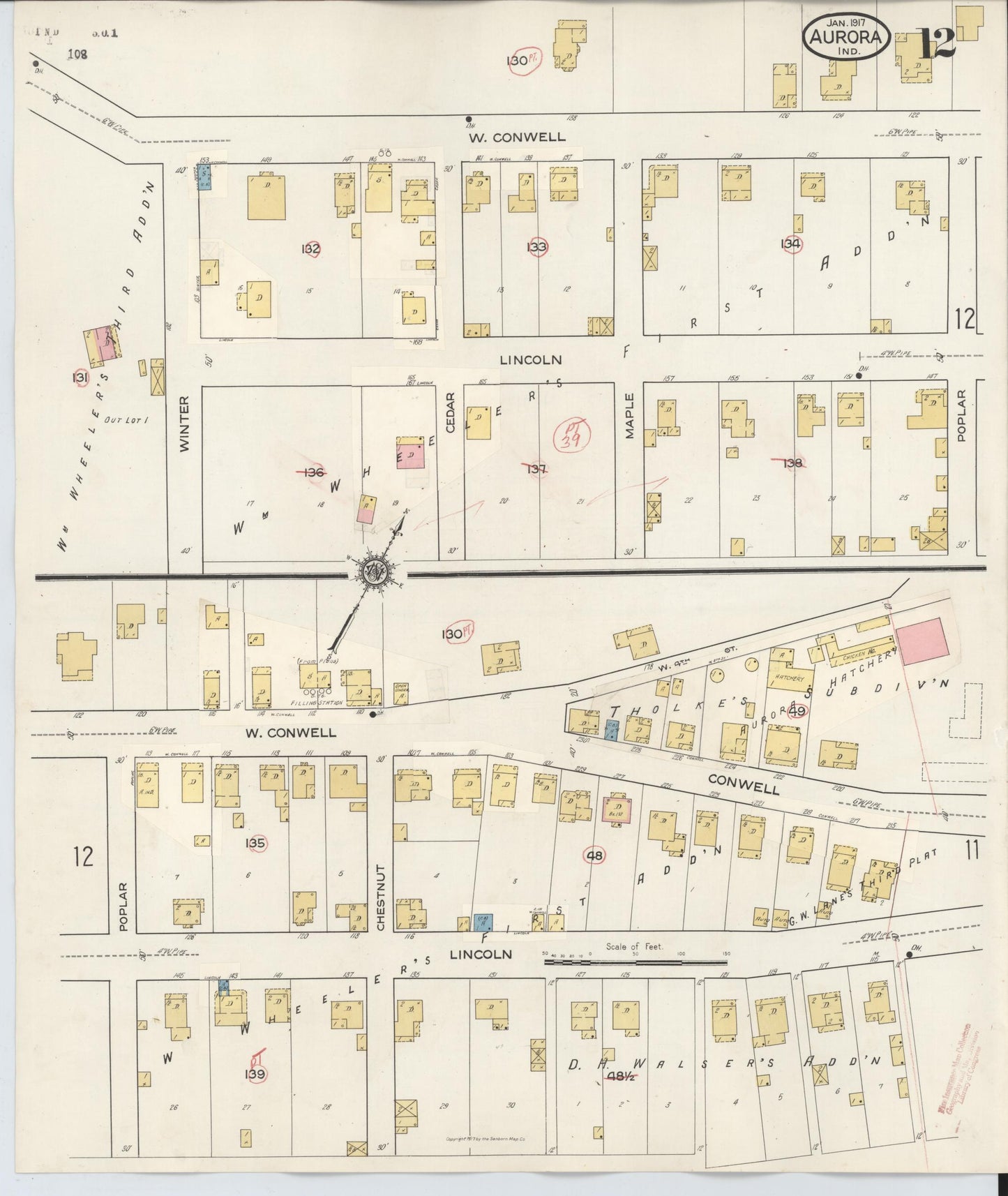 Sanborn Fire Insurance Map from Aurora, Dearborn County, Indiana (1935), Sheet #0012 - Complete Map Set gallery image, historic Sanborn map, vintage wall art, Indiana Indiana