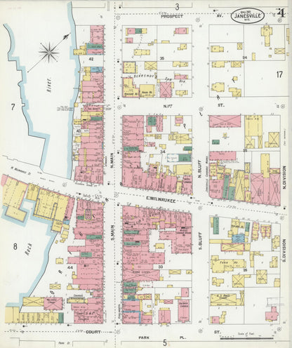Sanborn Fire Insurance Map from Janesville, Rock County, Wisconsin (1901), Sheet #0004 - Complete Map Set gallery image, historic Sanborn map, vintage wall art, Wisconsin Wisconsin