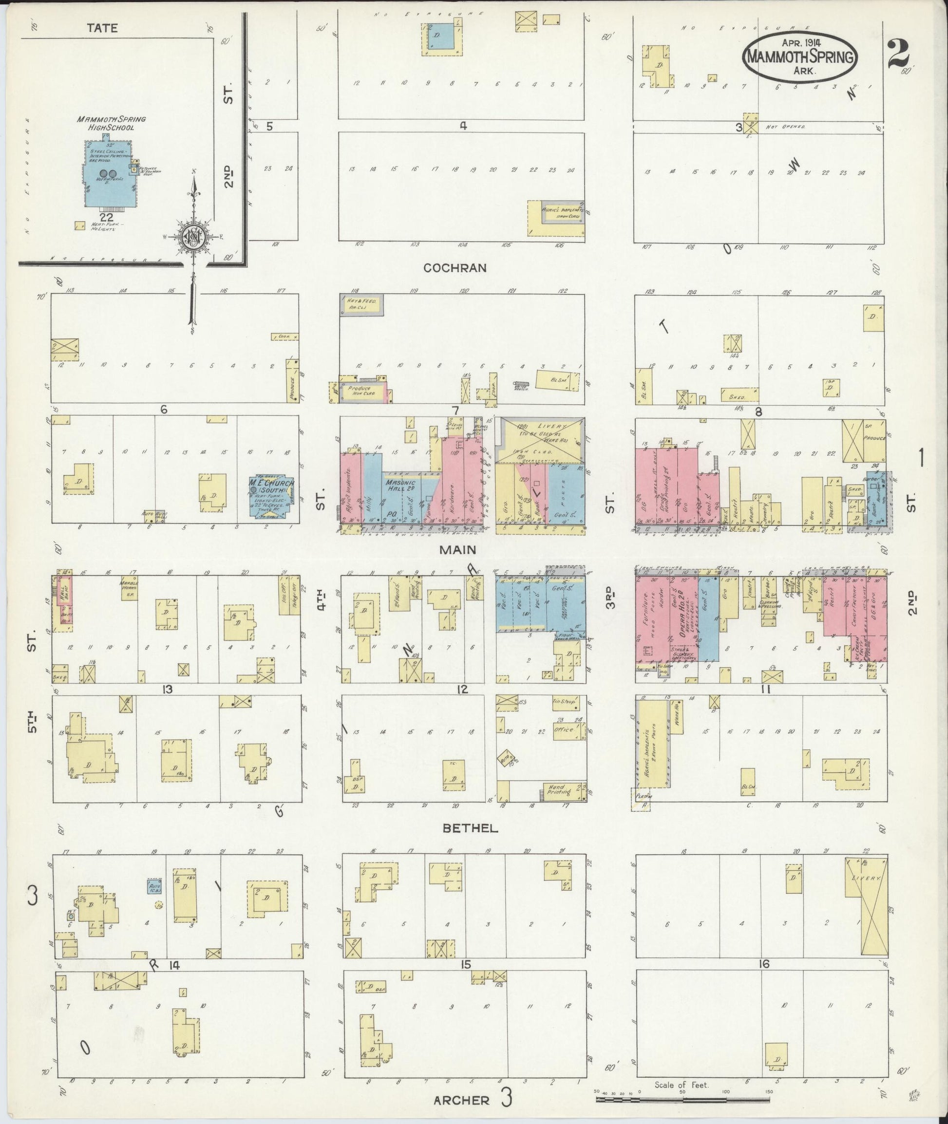 Sanborn Fire Insurance Map from Mammoth Spring, Fulton County, Arkansas (1914), Sheet #0002 - Complete Map Set gallery image, historic Sanborn map, vintage wall art, Arkansas Arkansas