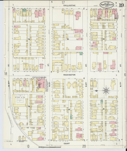 Sanborn Fire Insurance Map from Portsmouth, Scioto County, Ohio (1897), Sheet #0019 - Historic Sanborn Fire Insurance Map Print, vintage old map wall art, antique decor, genealogy gift, Ohio Ohio map
