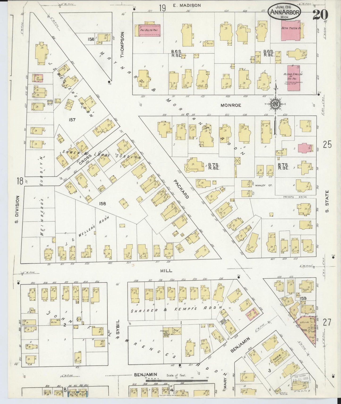 Sanborn Fire Insurance Map from Ann Arbor, Washtenaw County, Michigan (1916), Sheet #0020 - Historic Sanborn Fire Insurance Map Print, vintage old map wall art, antique decor, genealogy gift, Michigan Michigan map