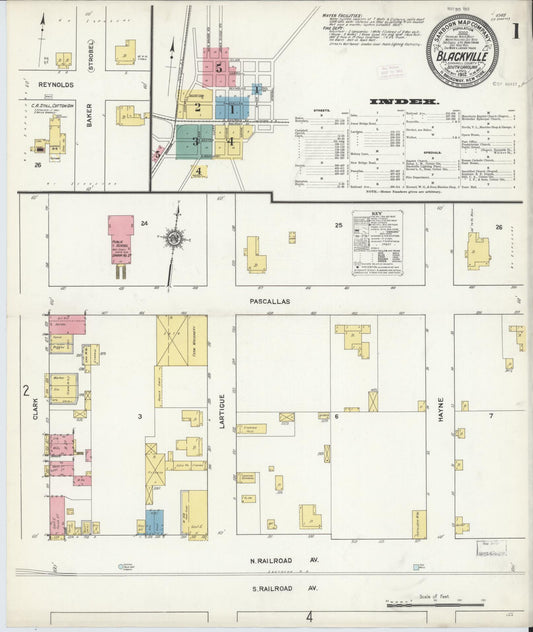 Sanborn Fire Insurance Map from Blackville, Barnwell County, South Carolina (1912), Sheet #0001 - Historic Sanborn Fire Insurance Map Print, vintage old map wall art, antique decor, genealogy gift, South Carolina South Carolina map