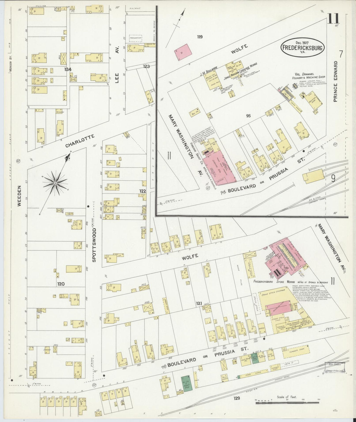 Sanborn Fire Insurance Map from Fredericksburg, Independent Cities, Virginia (1907), Sheet #0011 - Complete Map Set gallery image, historic Sanborn map, vintage wall art, Virginia Virginia