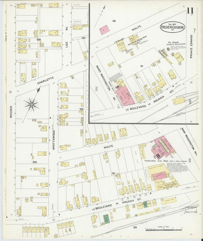 Sanborn Fire Insurance Map from Fredericksburg, Independent Cities, Virginia (1907), Sheet #0011 - Complete Map Set gallery image, historic Sanborn map, vintage wall art, Virginia Virginia