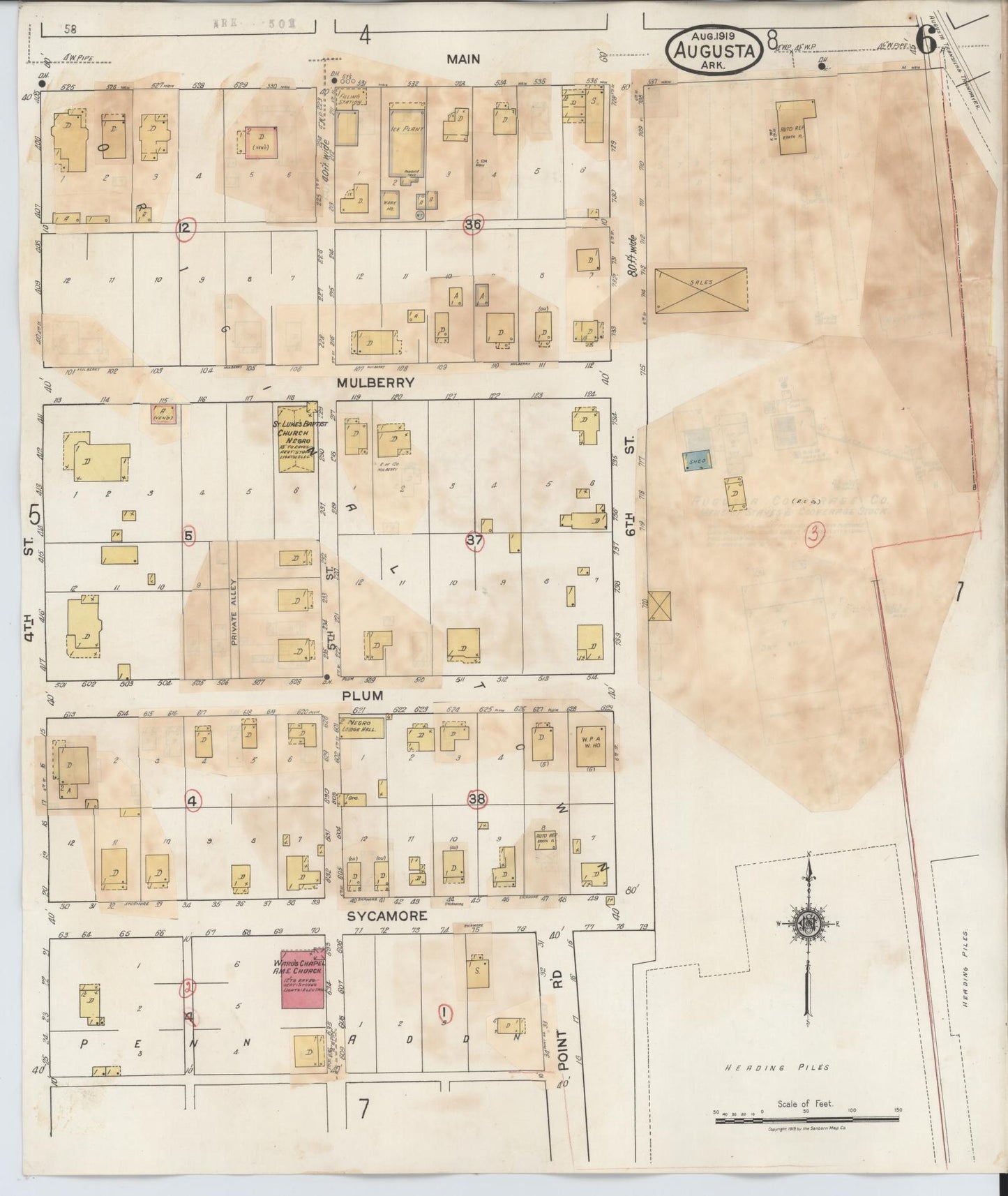 Sanborn Fire Insurance Map from Augusta, Woodruff County, Arkansas (1941), Sheet #0006 - Complete Map Set gallery image, historic Sanborn map, vintage wall art, Arkansas Arkansas