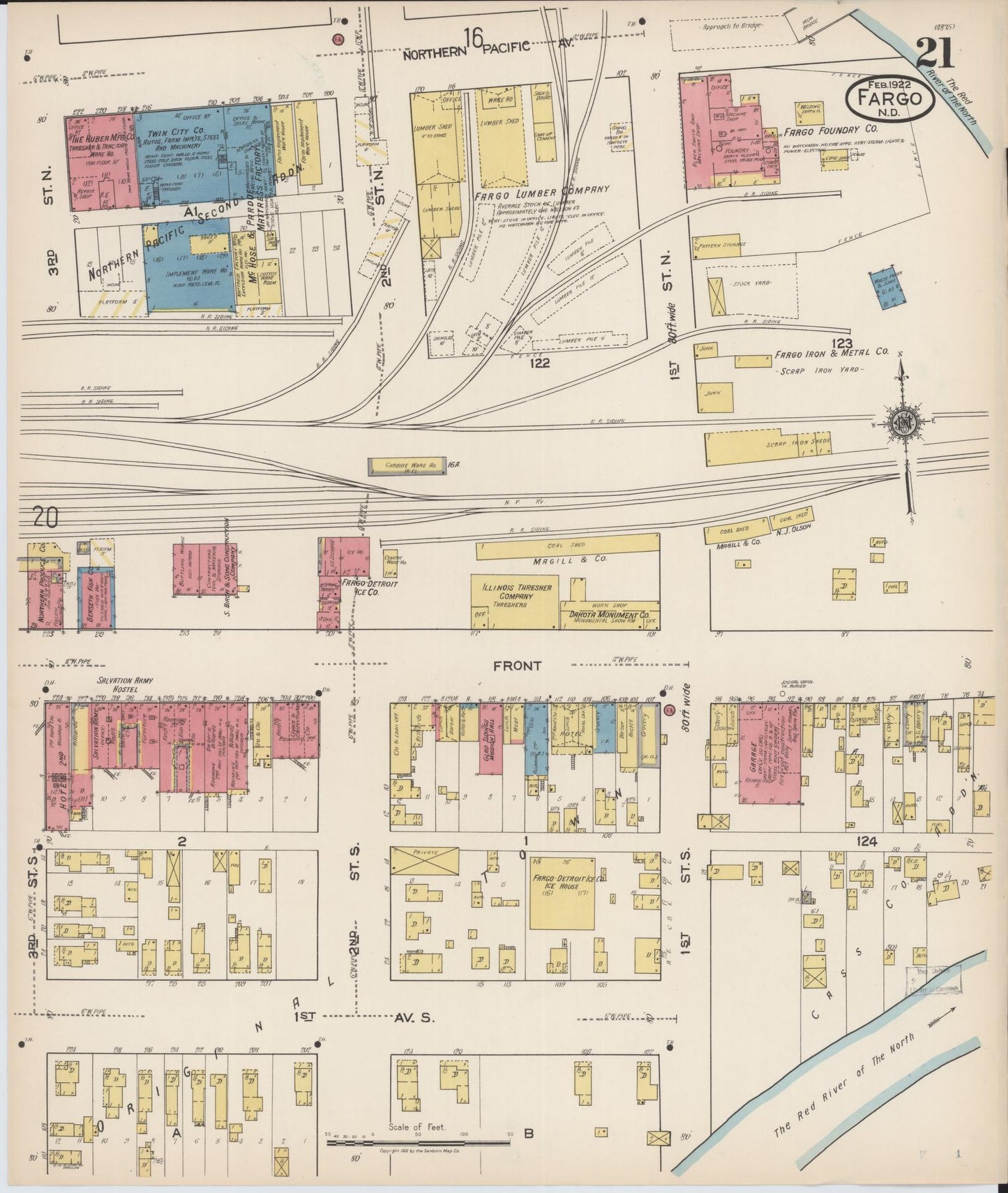 Sanborn Fire Insurance Map from Fargo, Cass County, North Dakota (1922), Sheet #0021 - Historic Sanborn Fire Insurance Map Print, vintage old map wall art, antique decor, genealogy gift, North Dakota North Dakota map