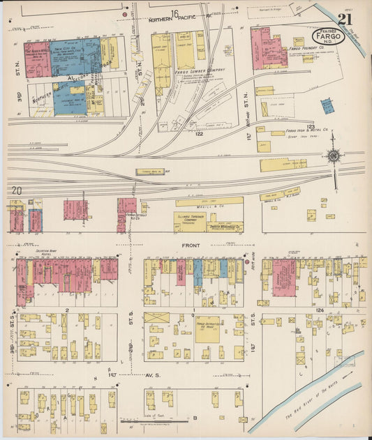 Sanborn Fire Insurance Map from Fargo, Cass County, North Dakota (1922), Sheet #0021 - Historic Sanborn Fire Insurance Map Print, vintage old map wall art, antique decor, genealogy gift, North Dakota North Dakota map
